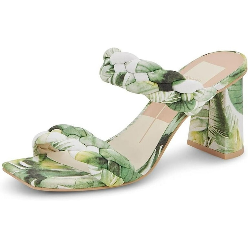 Dolce Vita Paily Green Floral Braided Straps Slip On Heeled Sandals Size Various